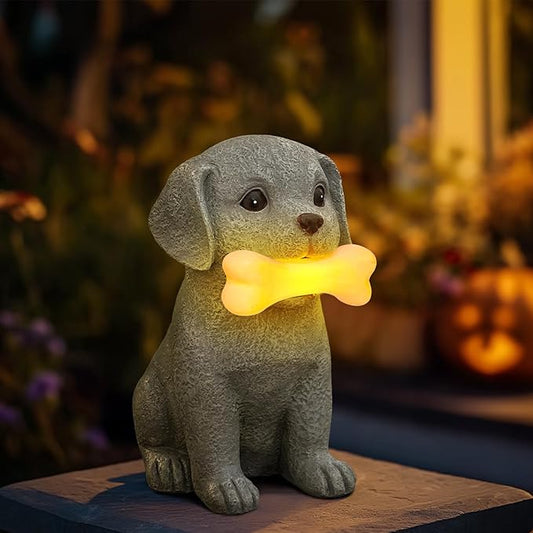 Solar Dog Garden Statues, Outdoor Puppy Figurine with Glowing Bone Light, Perfect Decor for Yard, Porch, Birthday, Christmas, or Memorial Gifts for Dog Lovers, Mom, Grandma