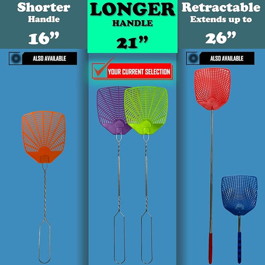 Bug & Fly Swatter – Braided Metal Handle 6 Pack Fly Swatters – Indoor/Outdoor – flyswatter (21 inch - Set of 6)
