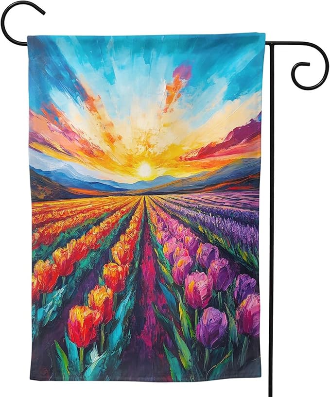 Spring Summer Tulip Lavender Garden Flag Double Sided Outdoor Yard Flags 12.5x18 Inch Burlap Banners for Decor Lawn