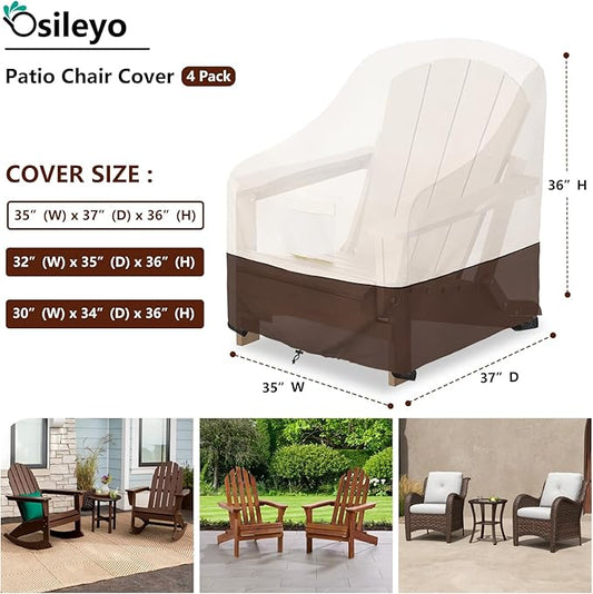 Adirondack Chair Cover 4 Pack,Waterproof Heavy Duty Patio Furniture Covers,Patio Adirondack Chair Covers for Outdoor Chairs(35 W x 37 D x 36 H inches) Beige & Brown