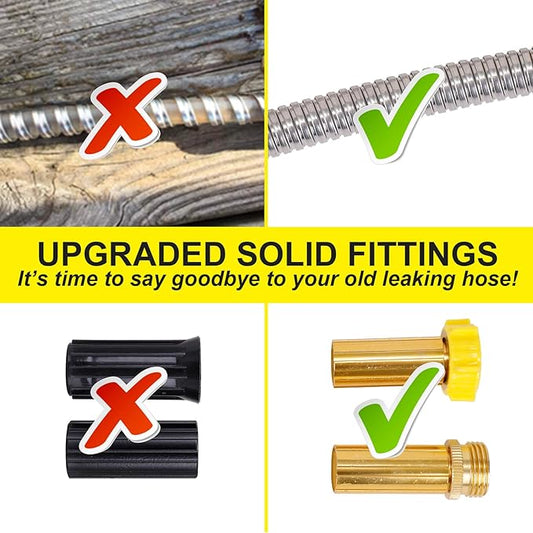 FOXEASE Metal Garden Hose 5FT - Short Hose Stainless Steel Heavy Duty Water Hose with Solid Adjustable Nozzle Portable & Lightweight Kink Free Yard Hose