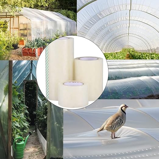 Greenhouse Plastic Sheeting Tape, 2" x108' Greenhouse Clear Plastic Film Repair Tape Tunnel Tape, 6mil Reinforced Polyethylene Tapes for Seaming and Sealing (2" x108')