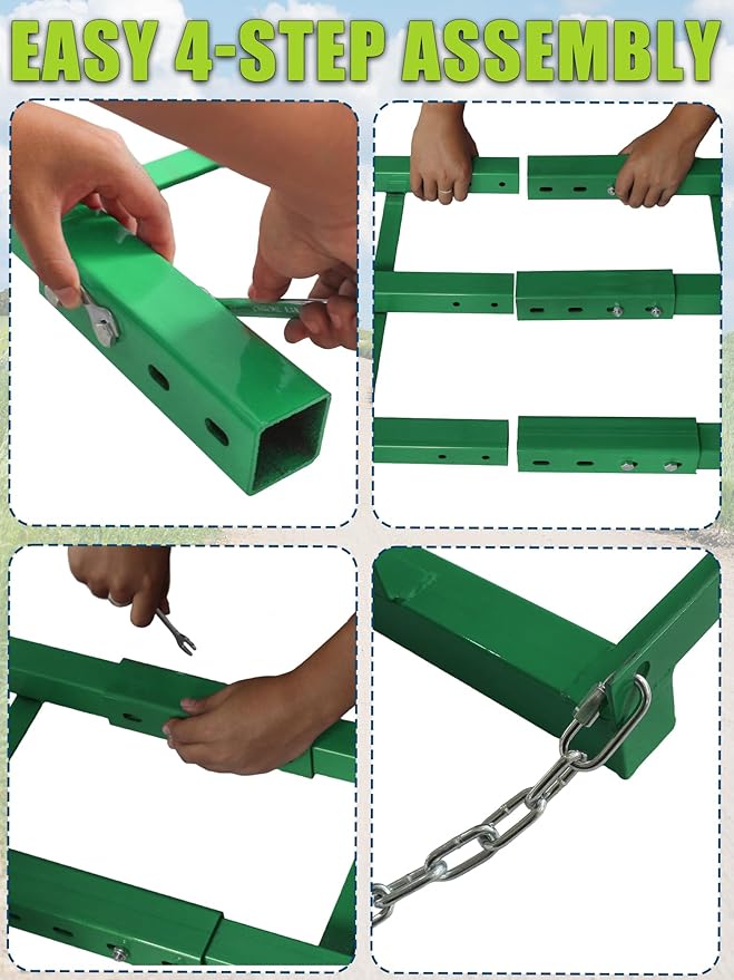 8ft Heavy Duty Drag Harrow for ATV, UTV, Tractor - Adjustable Tow Behind Leveling Rake with Weight Tray for Driveway Grader, Lawn, Field, Pasture, Food Plot Maintenance, Green(96 inch)