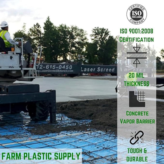 Farm Plastic Supply - Concrete Vapor Barrier - 20 mil Heavy Duty Polyolefin Sheeting, Painters Tarp, Roll (12' x 150'), Blue