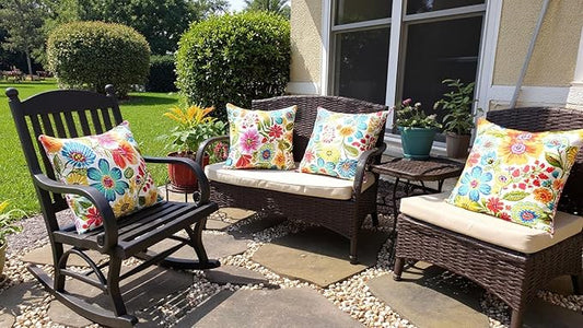 RSH DECOR: Square Throw Pillows Set of 4 | 20” x 20” | All-Weather Spun Fabric | Water and Fade-Resistant | Outdoor Accent Pillows for Patio Furniture | Gregoire Fresco