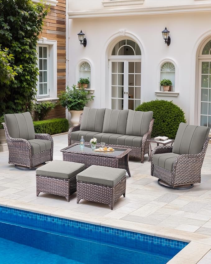 Luxury 24x24x6 Inch Kitty Outdoor Cushions - Water Resistant 1 Set Patio Replacement Seat Cushion for Rattan Wicker Dining Rocking Swivel Chairs Loveseat Couch Sectional Sofa - Grey