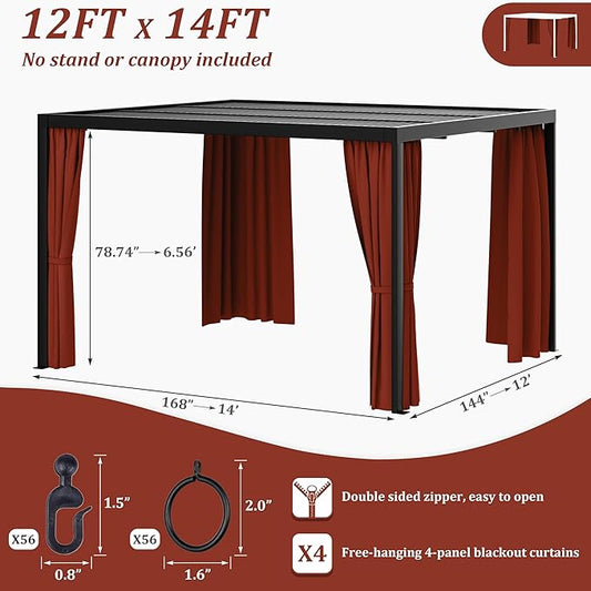 Gazebo Universal Replacement Privacy Curtain,12'×14' Gazebo Outdoor Waterproof Curtains, 4-Panels Sidewall Curtains with Double Zipper for Patio Canopy, Garden and Backyard (Curtain Only)