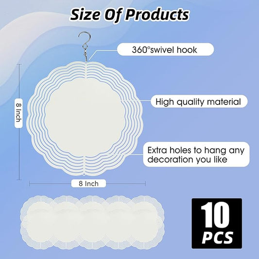 10 Pack 8 Inch Sublimation Wind Spinner Blanks,Wind Spinners Sublimation Blanks 3D Aluminum Metal Wind Spinners for Yard and Garden Indoor Outdoor Window Porch Decoration Round (10 Pcs 8 Inch)