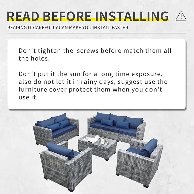 5 Piece Wicker Patio Furniture Sets Outdoor Conversation Set, PE Rattan Sectional Sofa Couch with Storage Table and Non-Slip Navy Blue Cushions, Furniture Covers Included