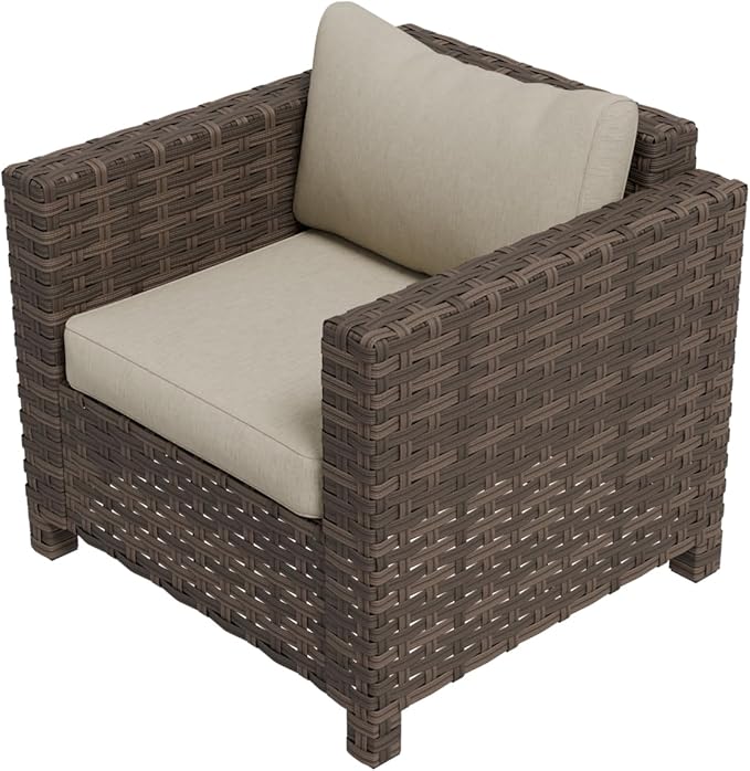 EAGLE PEAK Harbor Haven Wicker Patio Chair, Deep Seating Armchair, Weather Resistant Outdoor Furniture for Patio, Deck, Garden, Brown/Beige