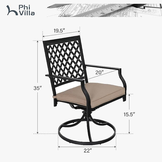 PHI VIALLA Patio Outdoor Swivel Dining Chairs Outdoor Furniture Chairs Set of 4 with Cushion Suports 300lbs for Lawn Garden Backyard Weather Resistant-Black Frame