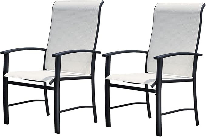Outdoor Dining Chairs Set of 2, Stackable Patio Chairs with Metal Frame & Textilene Fabric, Perfect for Patio Garden Deck, Oyster