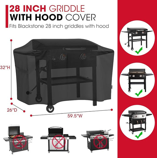 Unicook 5483 Griddle Cover for Blackstone 28 Inch Cooking Station with Hood, Heavy Duty Waterproof Flat Top Gas Grill Cover, All Weather Protection for BBQ Griddle, Black