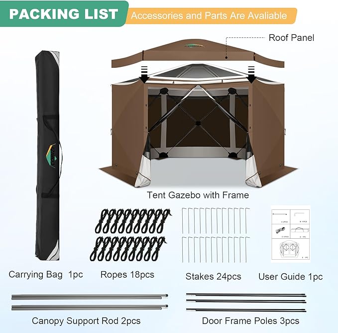 COBIZI 12x12 pop up Gazebo on Clearance Screen Tent for Camping,Scalable Sesign Outdoor Canopy Tent with Extension Support Poles & sidewalls,with Portable Carrying Bag and Ground Stakes,Brown