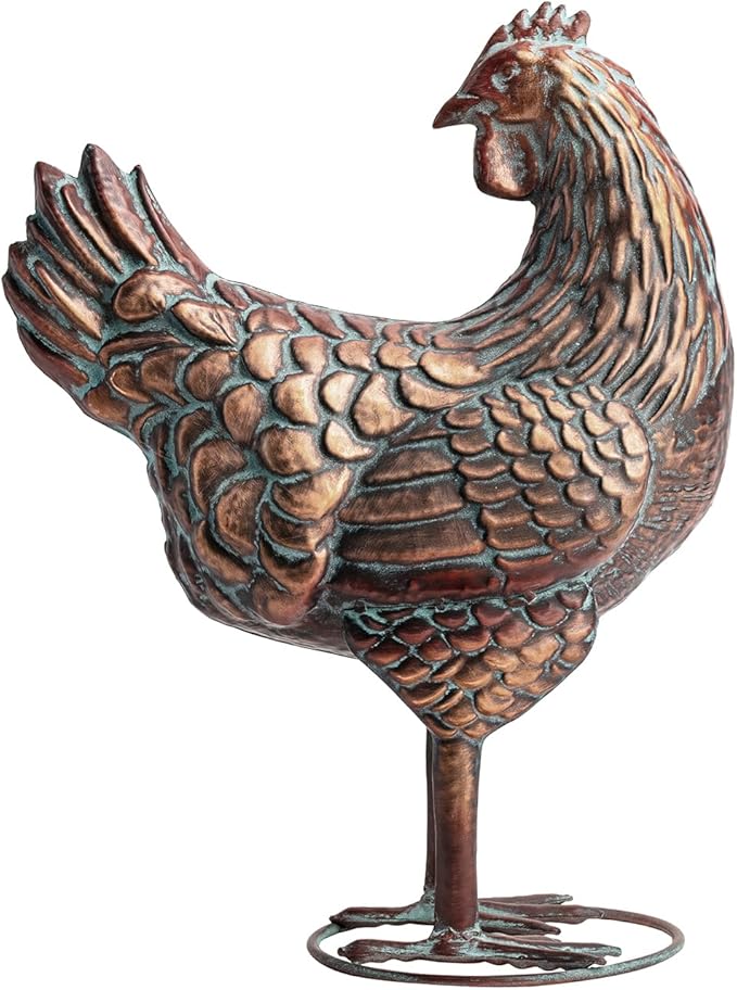 Metal Chicken Yard Decor, Farmhouse Metal Rooster Hen Yard Art, Outdoor Chicken Garden Statues, Antique Copper Hen and Rooster Sculptures Ornament for Backyard Patio Lawn Home Kitchen Decorations