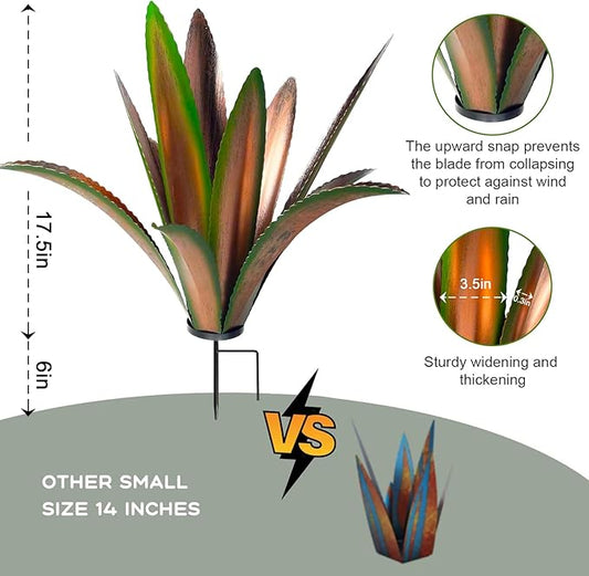 TOMBABY Enlarge Thickened Wind Resistant Metal Agave Garden Art Metal Plant Country Garden Sculpture Statue Outdoor Decoration Agave Metal Plant Courtyard Lawn Ornament Gift (2, 12 Leaves Green)