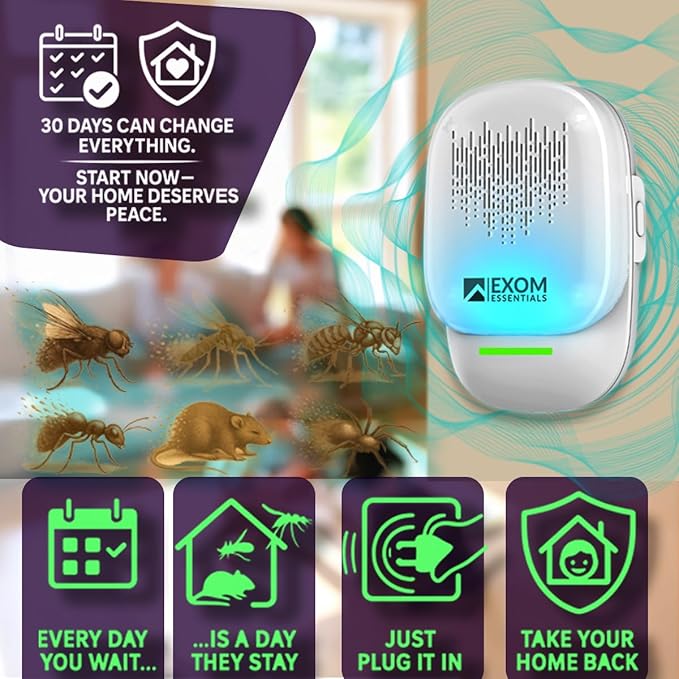 T-Ultrasonic Pest Control 4-Pack: Indoor Plug-in Repeller for Mice, Rodents, Squirrels, Insects, Roach Killer, Ant & Spider Repellent, Bed Bug & Flea Spray and Mouse Traps Alternative