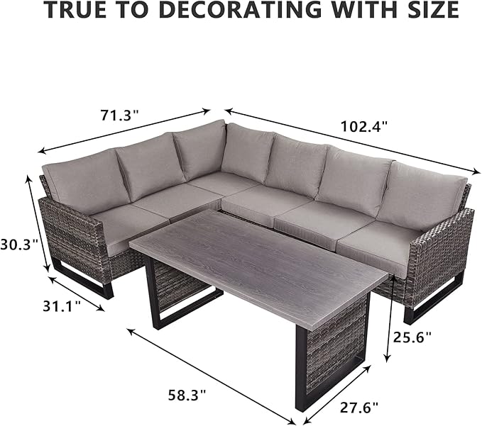 HUMMUH 9 Piece Patio Furniture PE Wicker 6-Seater Outdoor Sectional Sofa with Dinning Table Patio Swivel Chairs and Outdoor Chairs for Porch,Garden,Backyard,Deck