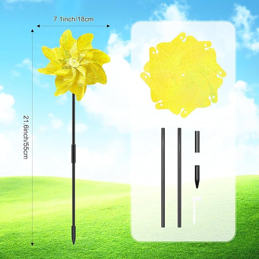 10 Packs Pinwheels Gold Reflective Wind Spinner Garden Pinwheel Sparkly Windmills Scare Birds Animal Away Wind Spinners for Yard and Garden Decor