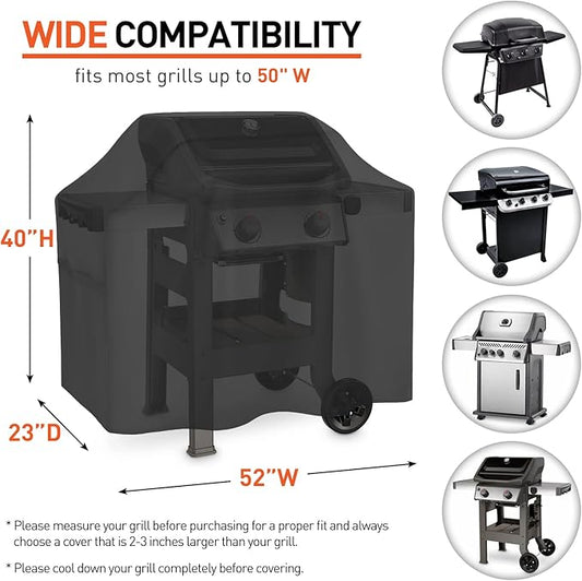 Arcedo BBQ Cover 52 Inch, Grill Cover for Outdoor Grill, Waterproof and Fade Resistant Outdoor Barbecue Gas Grill Cover, All Weather Protection, Fits Weber, Char Broil, Nexgrill and and More Grills