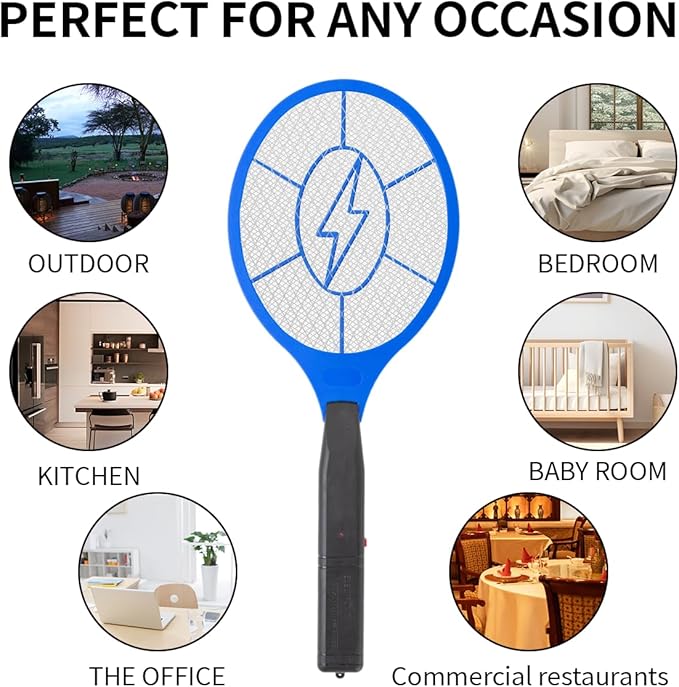 ZhouHe Pack of 2 Electric Fly Swatter Bug Zapper Battery Operated Flies Killer Indoor & Outdoor Pest Control Mosquito Zapper and Insect Catcher Racket(red&Blue)