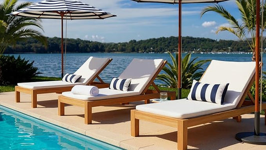 RSH DECOR: Lumbar Throw Pillows Set of 4 | 20” x 12" | All-Weather Spun Fabric | Water and Fade-Resistant | Outdoor Support Pillows for Patio Furniture | Navy & White Stripe