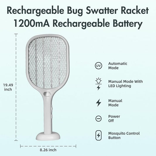 Lulant Electric Fly Swatter Rechargeable, Electric Bug Zapper Racket with Light, Mosquito Swatter, 3000V Detachable Dual Modes Fly Zapper, Mosquito Killer for Indoor Outdoor (1Pack)
