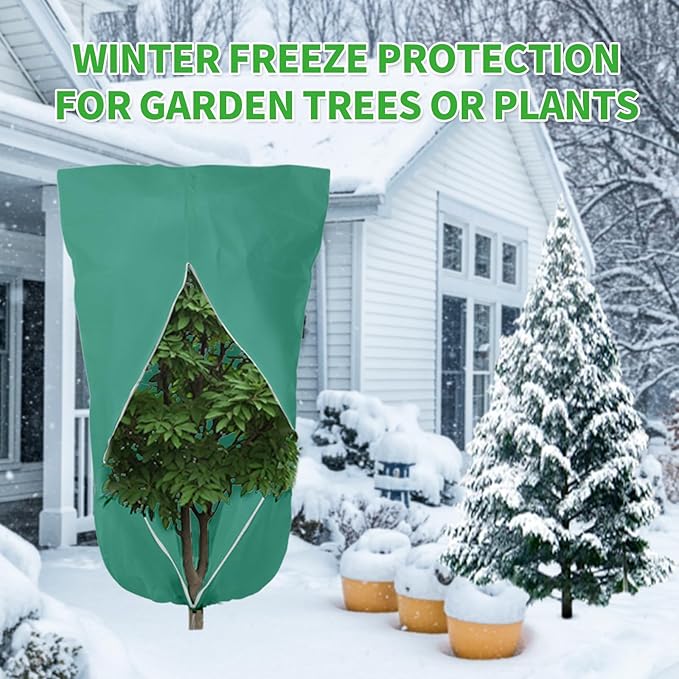 2 Pack 24"x32" Winter Plant Cover Freeze Protection, 3 oz/yd² Warm Shrub Cover with Zipper Drawstring, Frost Cloth Blankets for Fruit Tree Potted Plants Garden Cold Weather Protector