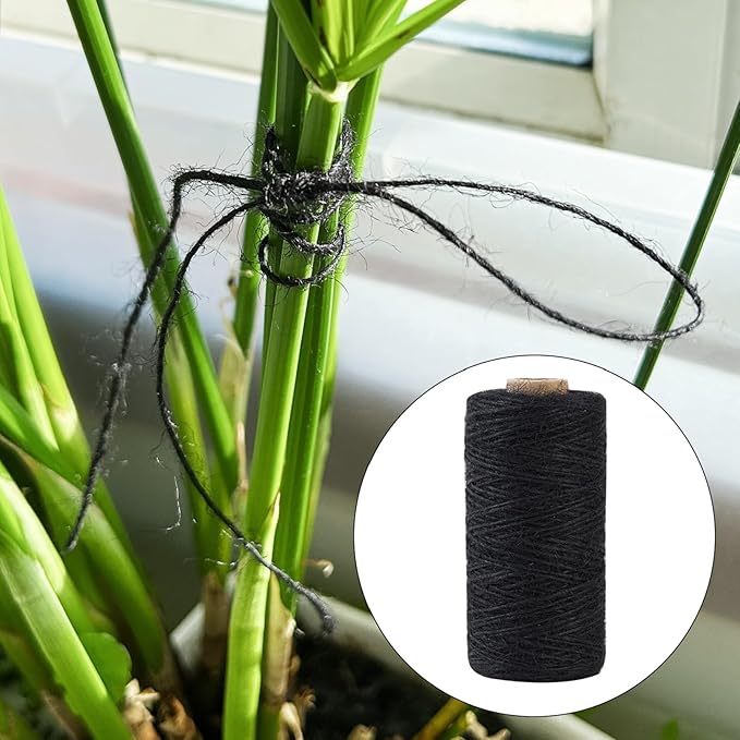 1mm 328 Feet Black Natural Jute Twine, for Crafts Gift, Craft Projects, Wrapping, Bundling, Packing, Holiday Packaging Twine, Gardening and More, Jute Rope to Use Around The House and Garden