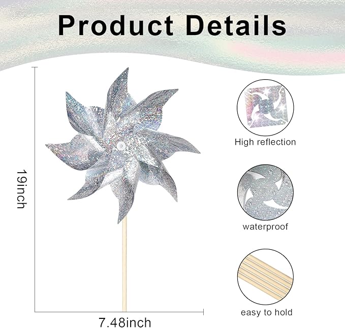HOOSUN 10 Pack Reflective Pinwheels for Yard and Garden,Wind Spinners Outdoor Bird Scare Devices,Sparkly Windmills for Garden Decor Scare Birds Away Wind Spinners for Outside Patio Yard Lawn