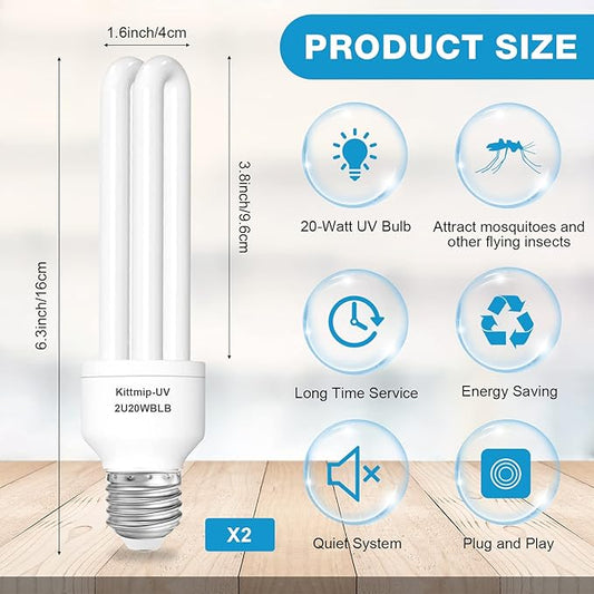 2 Pieces Bug Zapper Light Bulb 2U Type E27 20W Replacement Bulbs Compatible with Homesuit, Keuomy, Yluces, Yissvic, Powify and Other Models Bug Zapper
