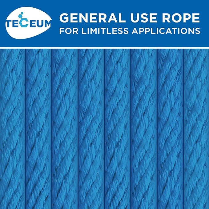 TECEUM Cotton Rope 3/16” (5 mm) – 50 FT – Strong All-Purpose Braided Rope – Natural Cotton – for Crafting, Сamping, Clothes Line, DIY, Indoor & Outdoor Use – Sky Blue