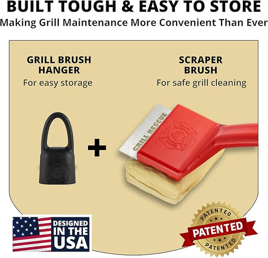 Grill Brush Bristle-Free– Safe BBQ Grill Brush for Gas, Charcoal, Cast Iron & Stainless Grates – Durable, Heat-Resistant Grill Cleaning Brush with Replaceable Head & Hanging Hook