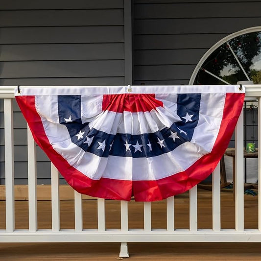 ROTERDON American Flags Bunting 2x4 Ft, 4th of July Decorations Outdoor, Red White and Blue Buntings Decorations, USA Patriotic Half Fan Bunting Flag with Embroidered Stars