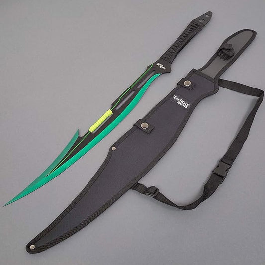 27" Fantasy Machete. Fixed Blade Knife. 440 Stainless Steel Blade. For Collection, Gift, Camping, Outdoor Sports (Green)