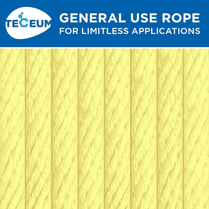 TECEUM Cotton Rope 3/16” (5 mm) – 100 FT – Strong All-Purpose Braided Rope – Natural Cotton – for Crafting, Сamping, Clothes Line, DIY, Indoor & Outdoor Use – Pastel Yellow
