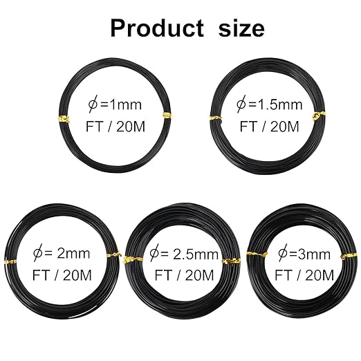 5 Roll Anodized Aluminum Bonsai Training Wire Kit with Bag, Black Bonsai Training Wire, Plant Wire Kit for Bonsai Artists & Beginners by Biugaaufai (1.0mm, 1.5mm, 2.0mm, 2.5mm, 3.0mm,5-Size 328 Feet)