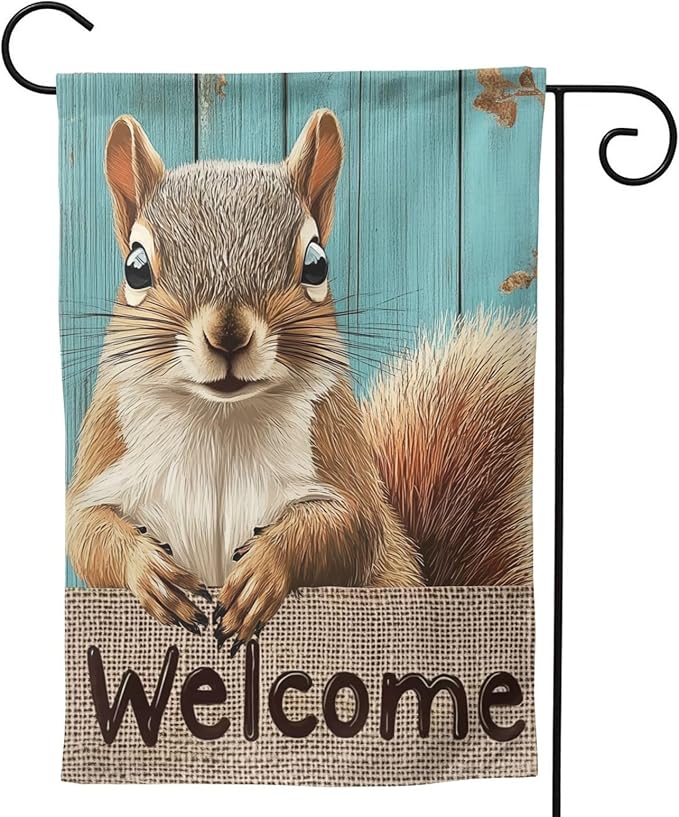 Squirrel Garden Flag Vertical Double Sided Outdoor Yard Flags 12.5x18 Inch Burlap Banners for House Lawn