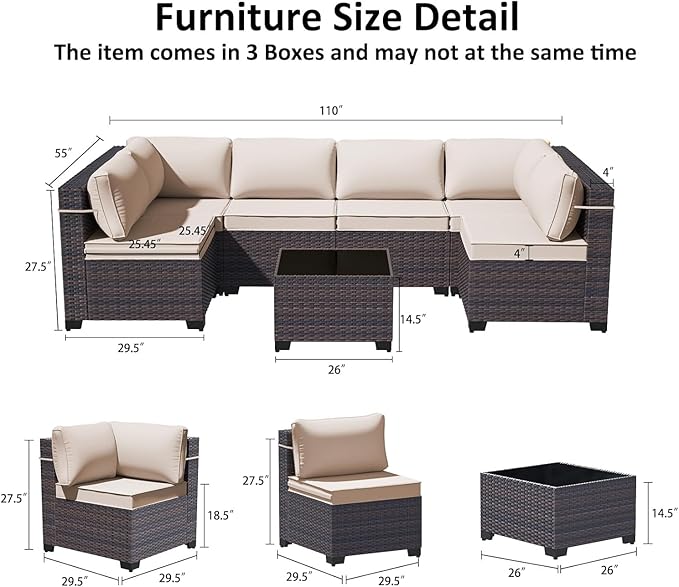 11 Pieces Outdoor Patio Furniture Set Outdoor Furniture Patio Sectional Sofa Conversation Sets w/ETL Approved 45" Gas Outdoor Fire Table & Coffee Table, Swivel Rocking Chair Brown