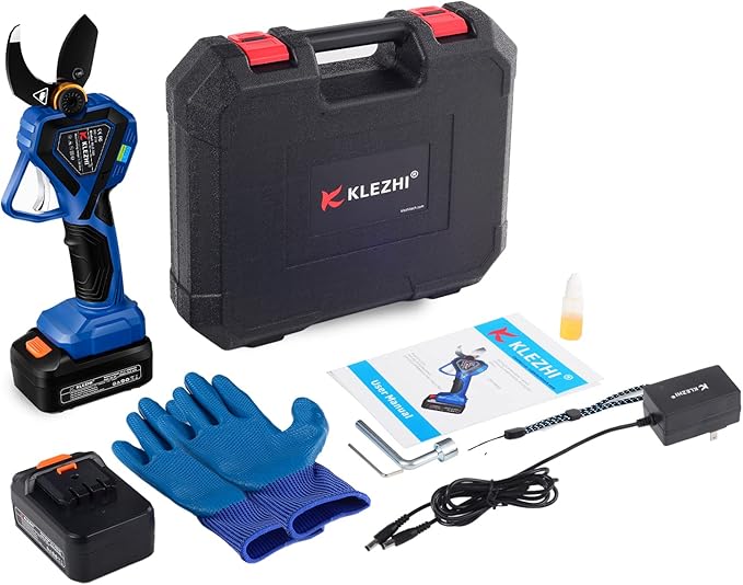 Cordless Electric Pruning Shears with Colorful LED Dispaly,Cut capacity of 32mm / 1.26inches, 2 x 2 Ah Lithium Rechargeable Battery 8-10 Working Hours Blue