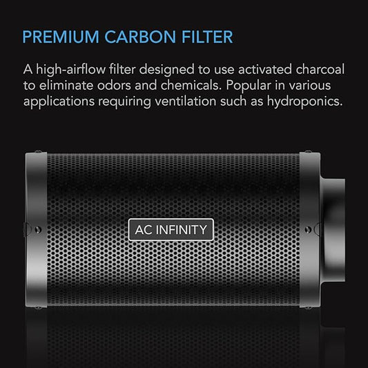 AC Infinity Air Carbon Filter 8" with Premium Australian Virgin Charcoal, for Inline Duct Fan, Odor Control, Hydroponics, Grow Rooms