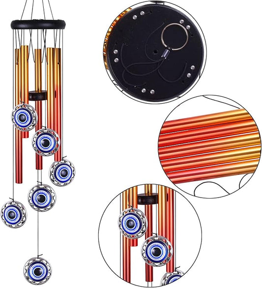 Blue Evil Eyes Amulet Wind Chimes Outdoor Hanging Decor, Evil Eye Wind Bells, Mobile Evil Eye Blessing Windcatcher, Blue Evil Eye Wind Chimes for Home, Gift for Mom, Balcony, Patio, Garden Decoration