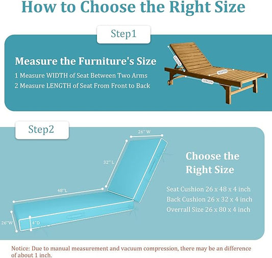 Chaise Lounge Cushions Outdoor Furniture 80 x 26 Inch Patio Lounge Chair Cushions 4'' Thick Waterproof Outdoor Chaise Cushion Weather Resistant Pool Lounger Cushion(Lake Blue)
