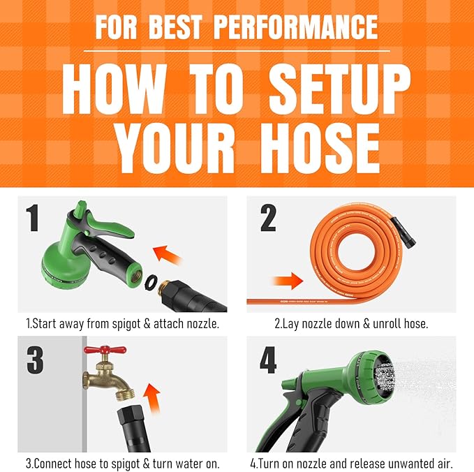 Garden Hose 10 ft x 5/8", NON-EXPANDING Flexible Water Hose, Kink Resistant Lightweight Hybrid Hose, Leakproof Yard Hose with Male to Female Fittings