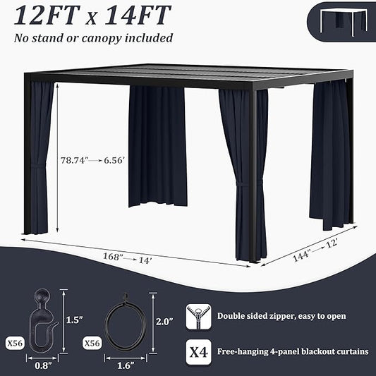Gazebo Universal Replacement Privacy Curtain,12'×14' Gazebo Outdoor Waterproof Curtains, 4-Panels Sidewall Curtains with Double Zipper for Patio Canopy, Garden and Backyard (Curtain Only)