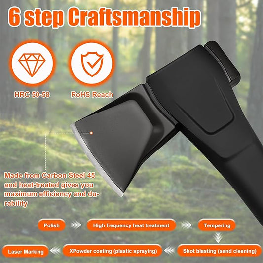 X24 Splitting Axe, 24” Camping Outdoor Hatchet for Wood Splitting and Kindling, Forged Carbon Steel Heat Treated Hand Maul Tool, Nylon Hollow Handle Shock Reduction Handle
