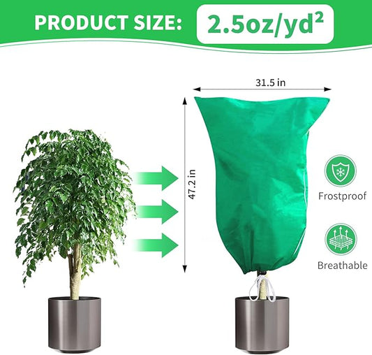 4 Pack Plant Covers Freeze Protection, 32''W x 48''H 2.5oz/yd² Winter Tree Frost Blankets Frost Cloths Protectors Bag Cover with Zipper Drawstring for Outdoor Plants Shrub Fruit Trees Potted