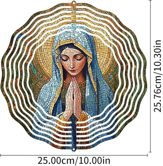 Virgin Mary Prayer Wind Spinner, Metal Wind Spinners Outdoor Indoor, Religious Virgin Mary Hanging Garden Decor for Outside, Stainless Wind Spinners for Yard and Garden 10 inch 3D (25.76X25 CM)