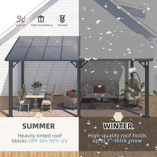 AECOJOY 16' x 8' Gazebo Outdoor Pergola for Patio, Hard Top Lean to 8x16 Gazebo Shelter Pergolas and Gazebos Clearance with Patio Roof, Large Wall-Mounted Heavy Duty Awnings for Patio, Decks, Backyard