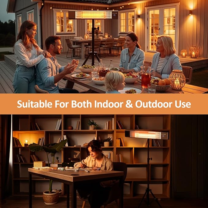 Outdoor Heaters for Patio, Patio Heater with Remote,3 Heat Level&24H Timer, IP65, Overheat Protection, Wall Mount/Tripod, Infrared Electric Patio Heaters for Outdoor Use, Garage, Porch, Indoor